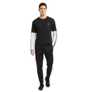 MESSI Mens Small Long‎ Sleeve Shirt Black White Striped Layered Design Athletic